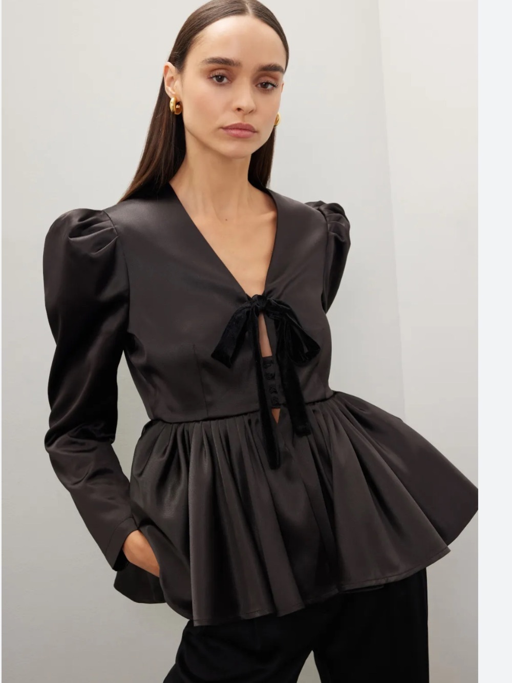Women’s Osman Yousefzada Collective Satin Peplum Blouse Puff Sleeves Velvet